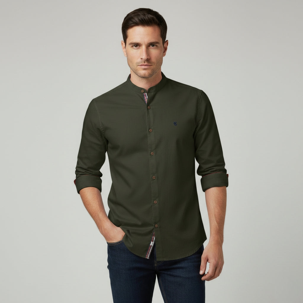 LUCAS Solid Cotton Button-Up Shirt