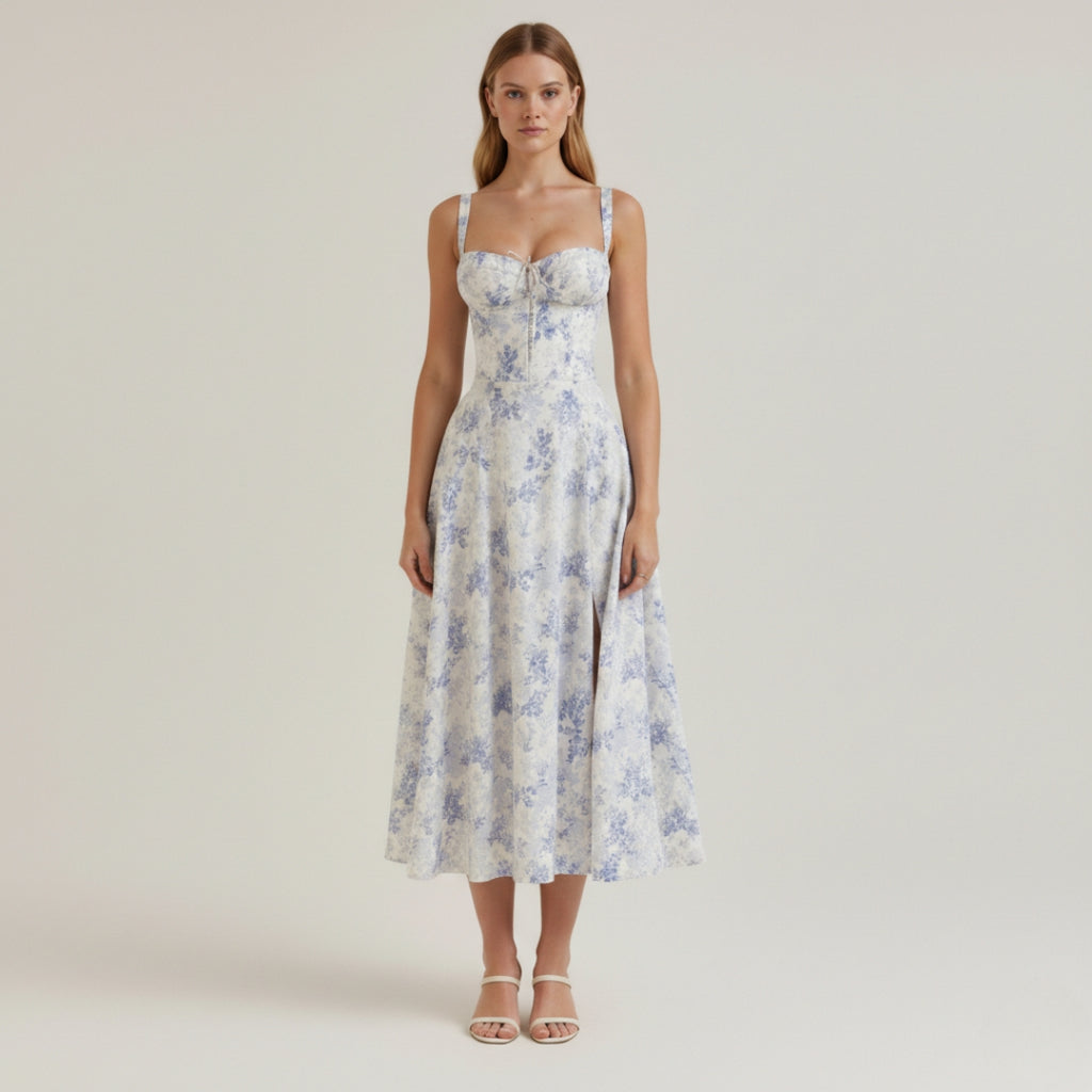 LUNA Floral Sweetheart Midi Dress