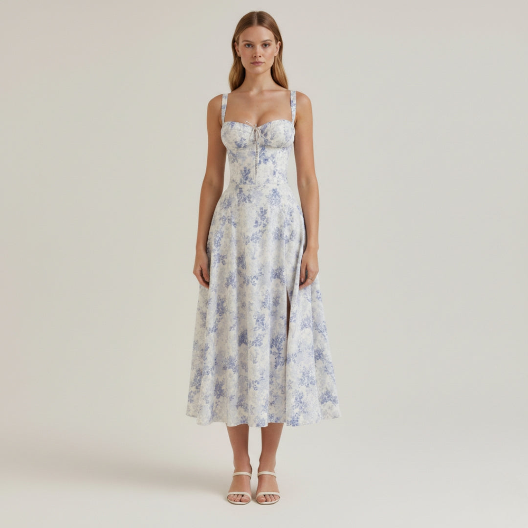 LUNA Floral Sweetheart Midi Dress