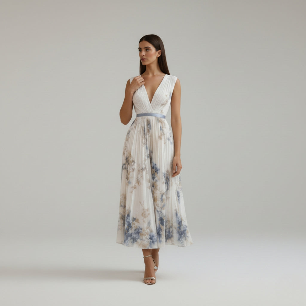 JESSIE V-Neck Printed Midi Dress
