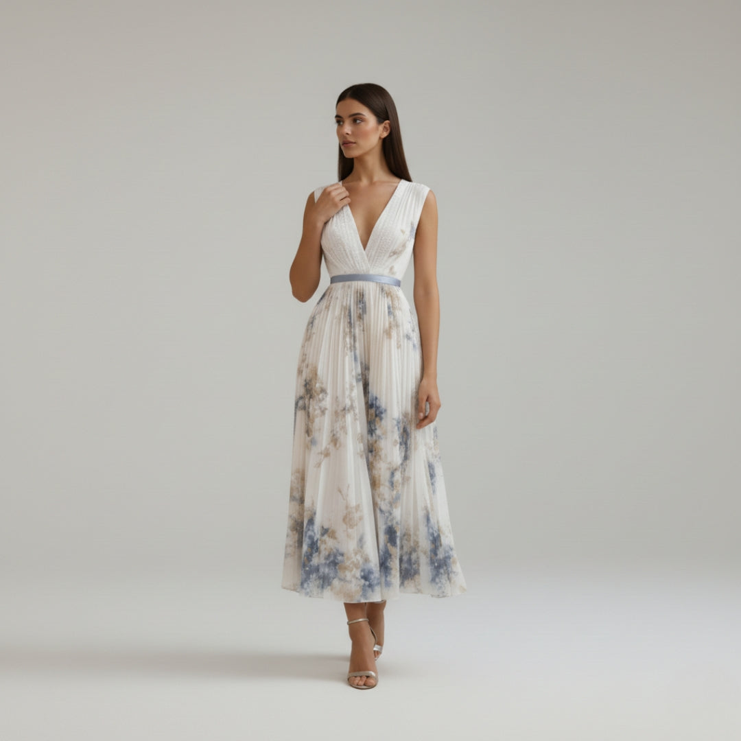 JESSIE V-Neck Printed Midi Dress