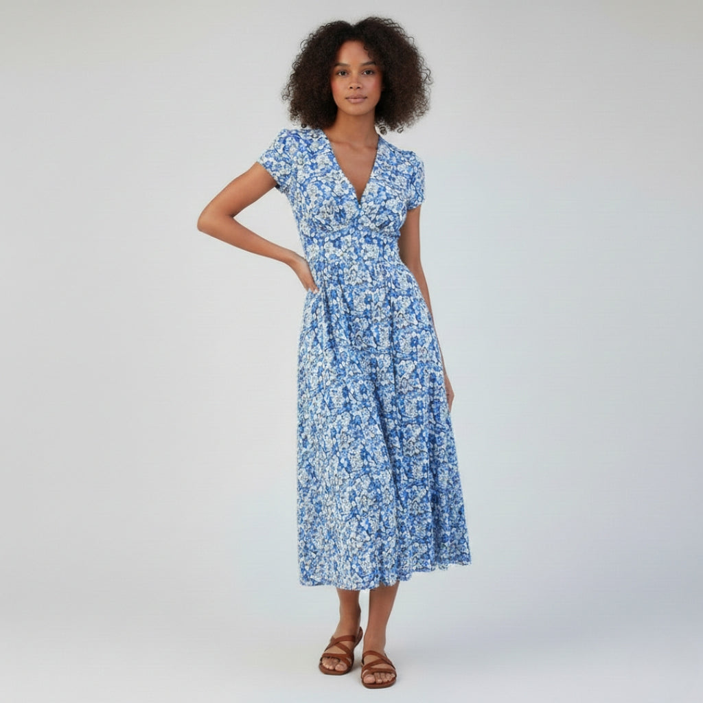 CLARA V-Neck Printed Midi Dress