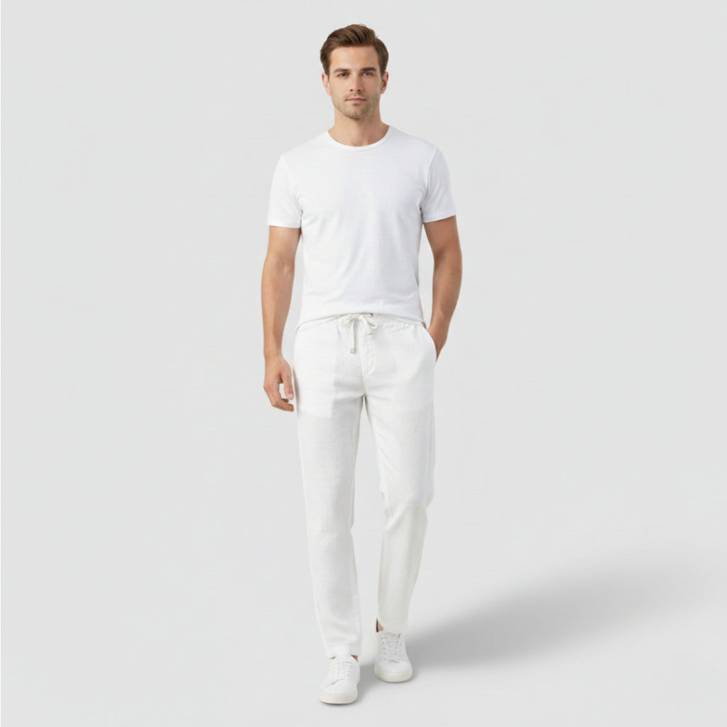 LUCAS Elastic Waist Cotton Linen Trousers