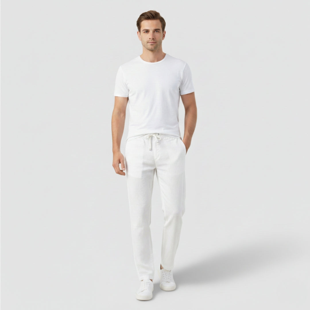 LUCAS Elastic Waist Cotton Linen Trousers