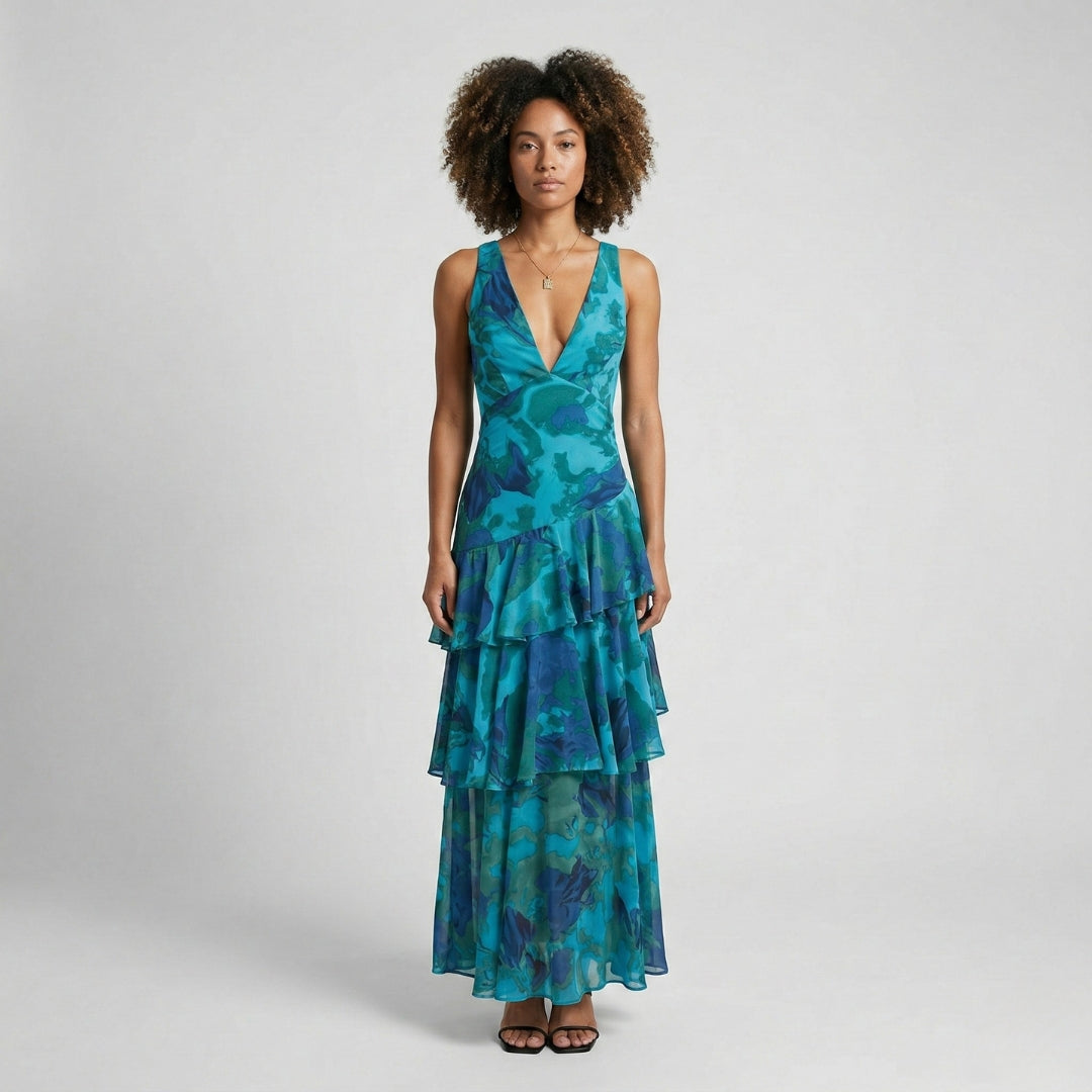 EILEEN V-Neck Plissé Maxi