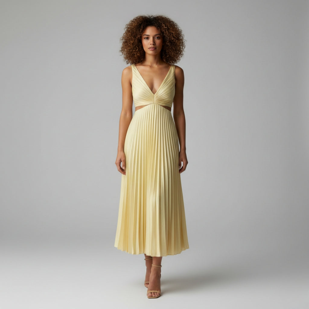 SOPHIE V-Neck Pleated Midi Dress