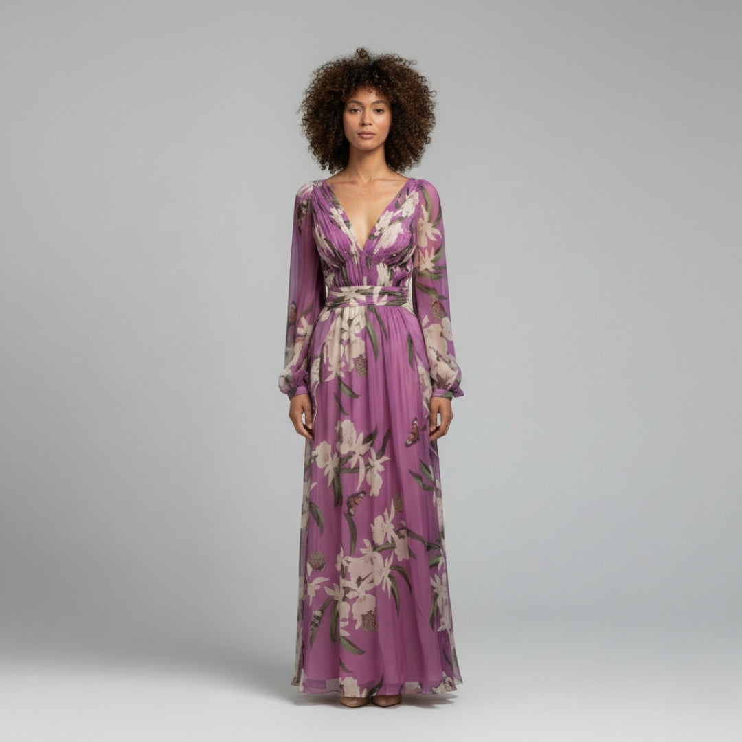 RACHEL V-Neck Printed Maxi Dress