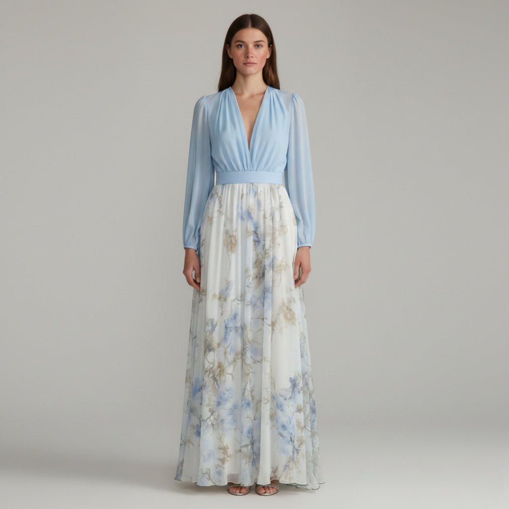 RITA V-Neck Printed Maxi Dress