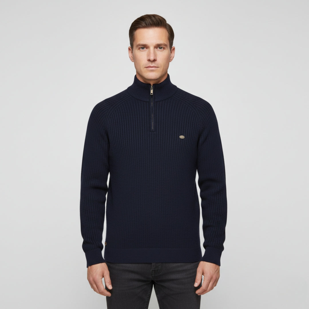 THEO Stand Collar Half-Zip Knit Sweater
