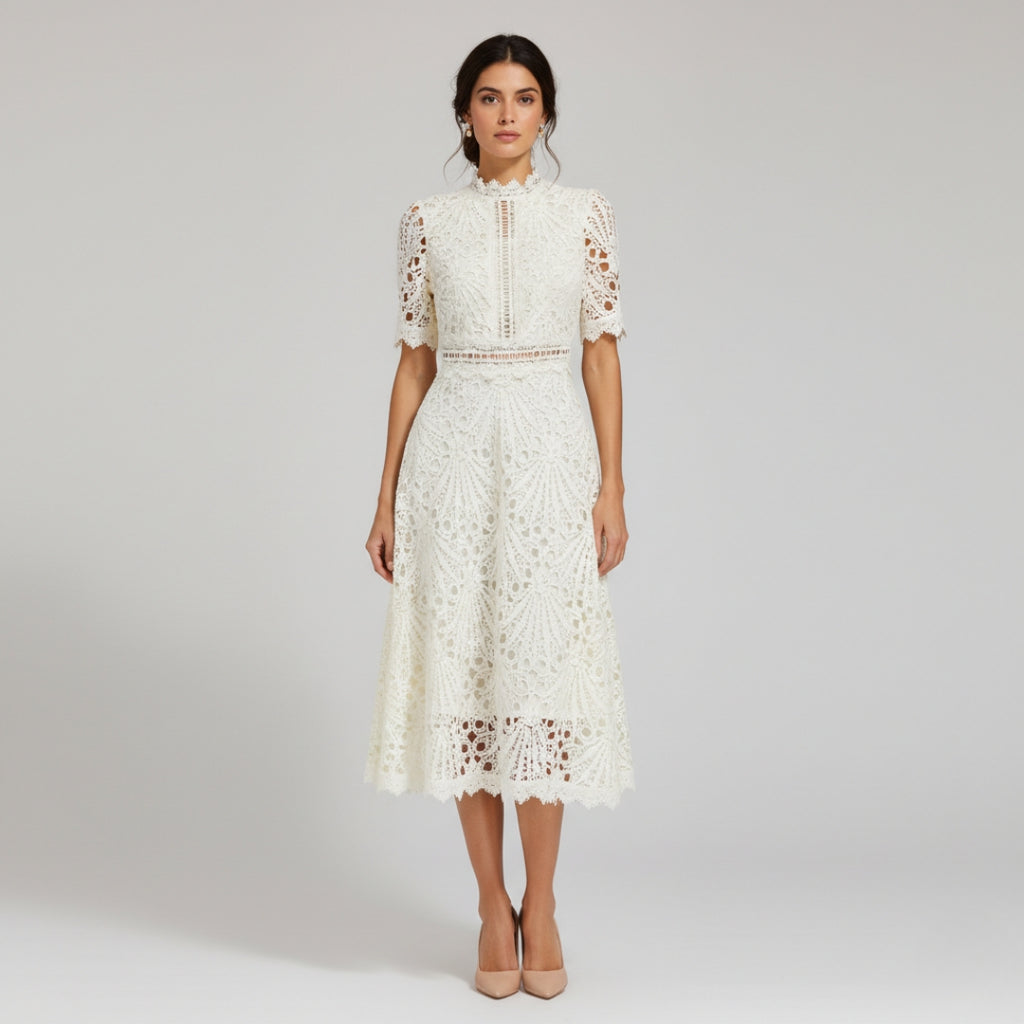 CHLOE Printed Puff Sleeve Midi Dress