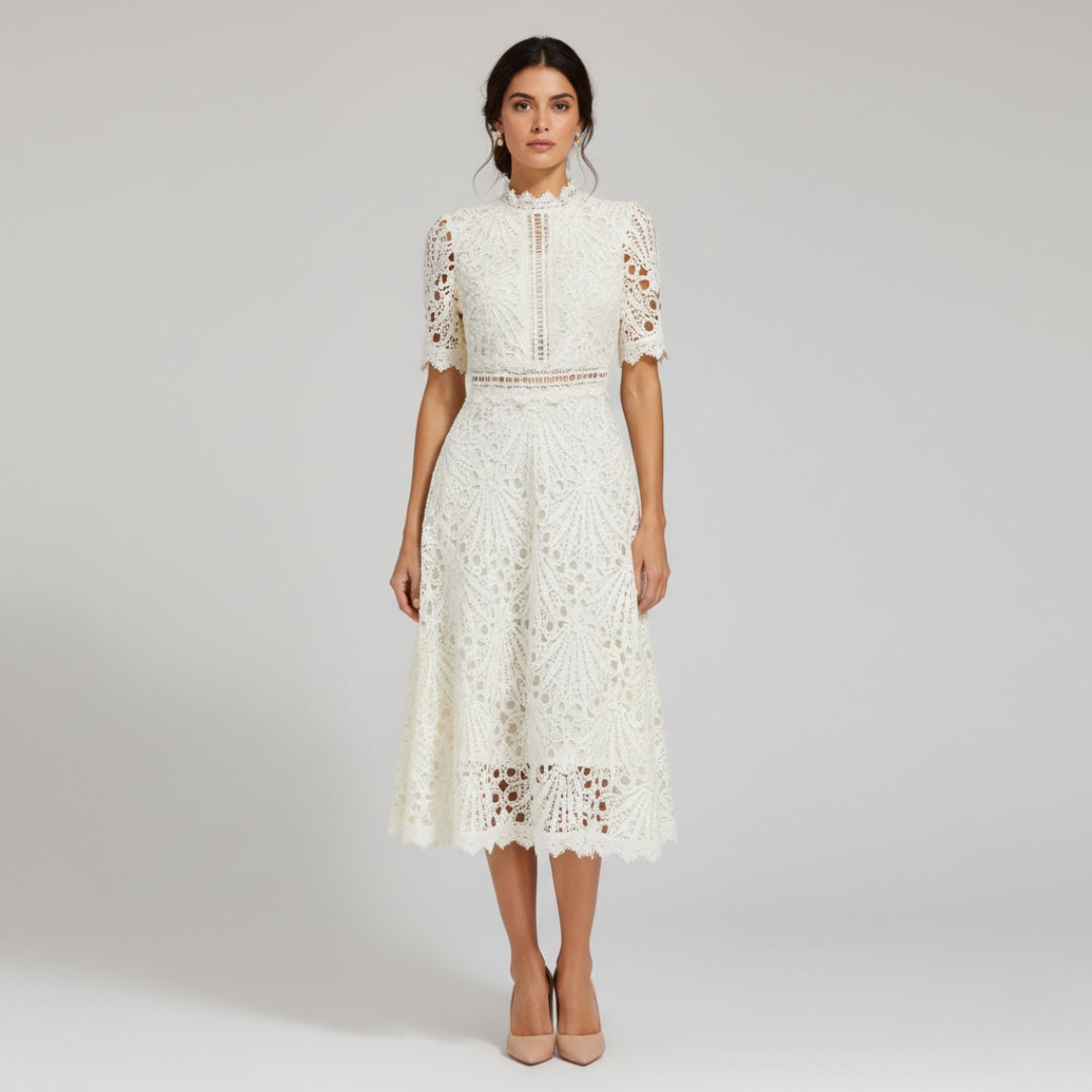 CHLOE Printed Puff Sleeve Midi Dress