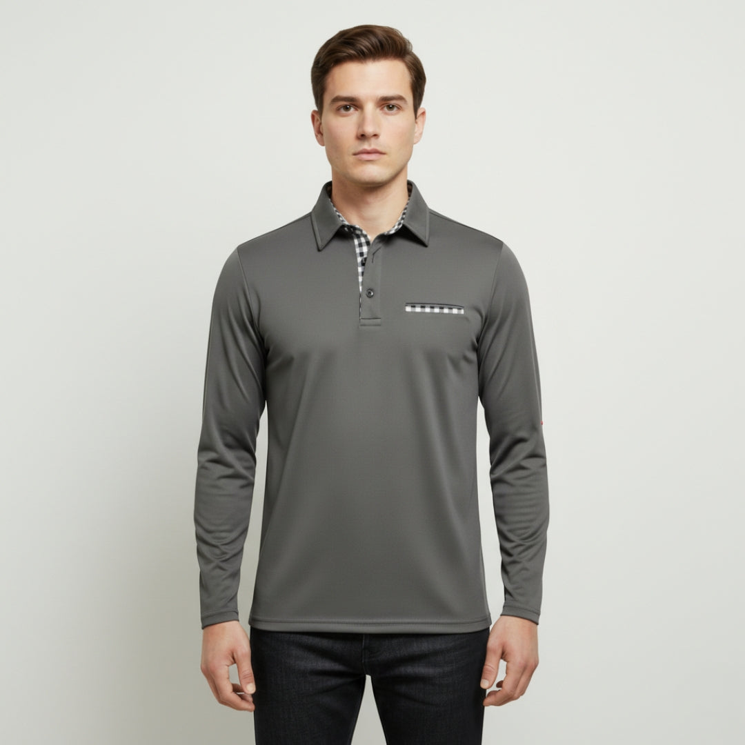 RAYMOND Long Sleeve Color Block Polo Shirt