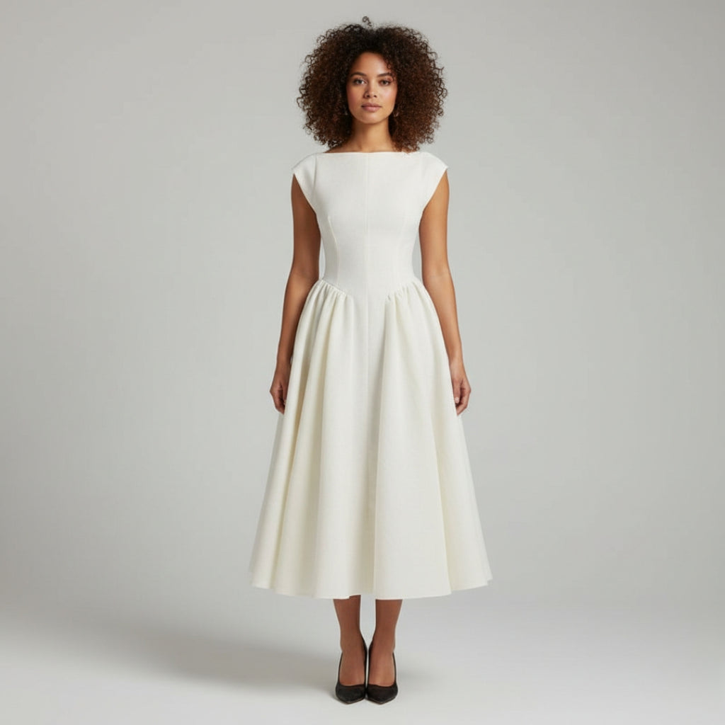 CAMILLE Round Neck Backless Midi Dress