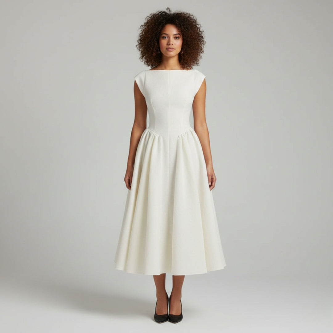CAMILLE Round Neck Backless Midi Dress