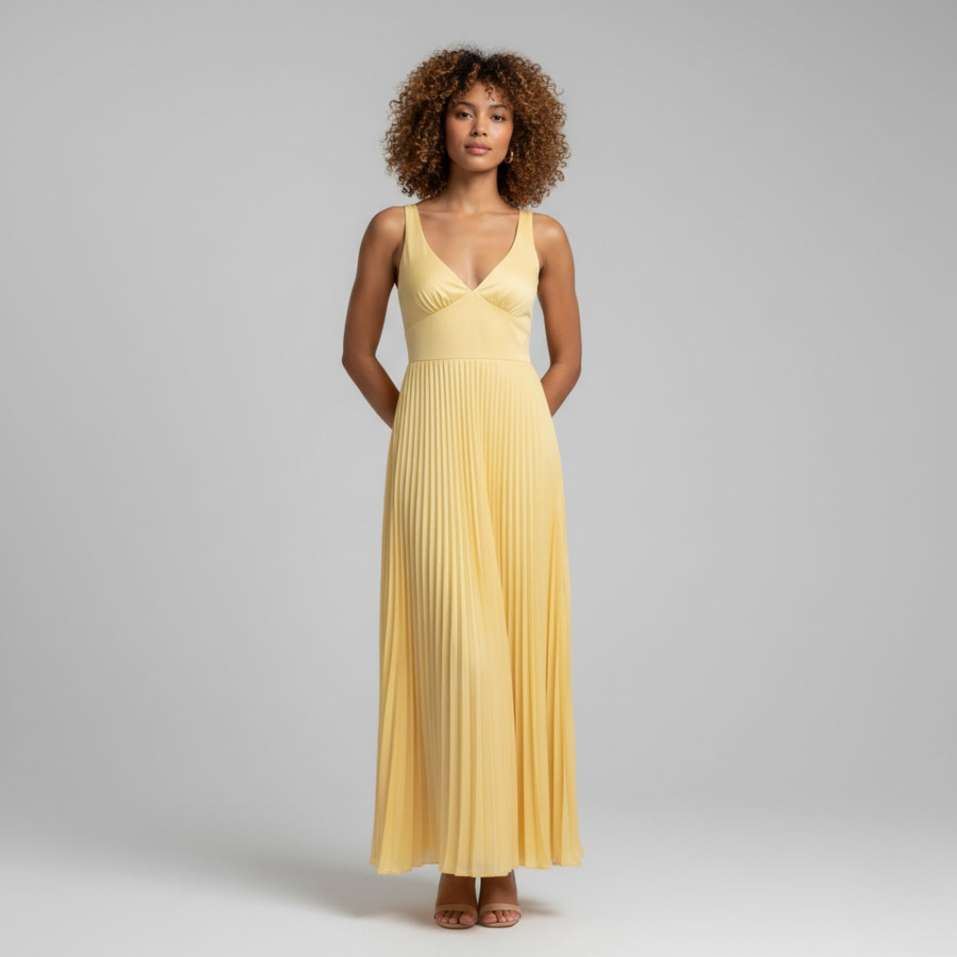 EMMA V-Neck Pleated Midi Dress