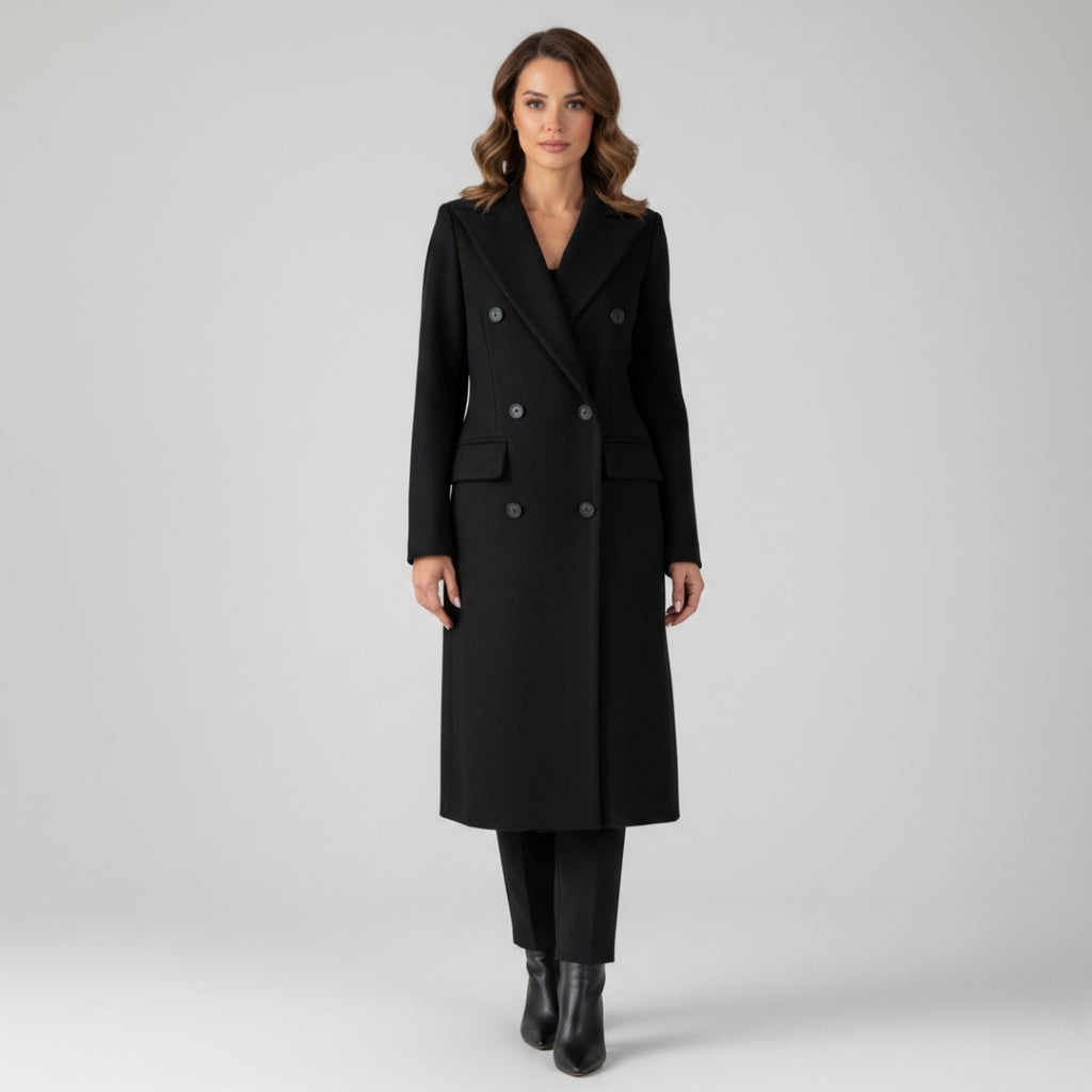 MARTINA Long Double Breasted Wool Blend Coat