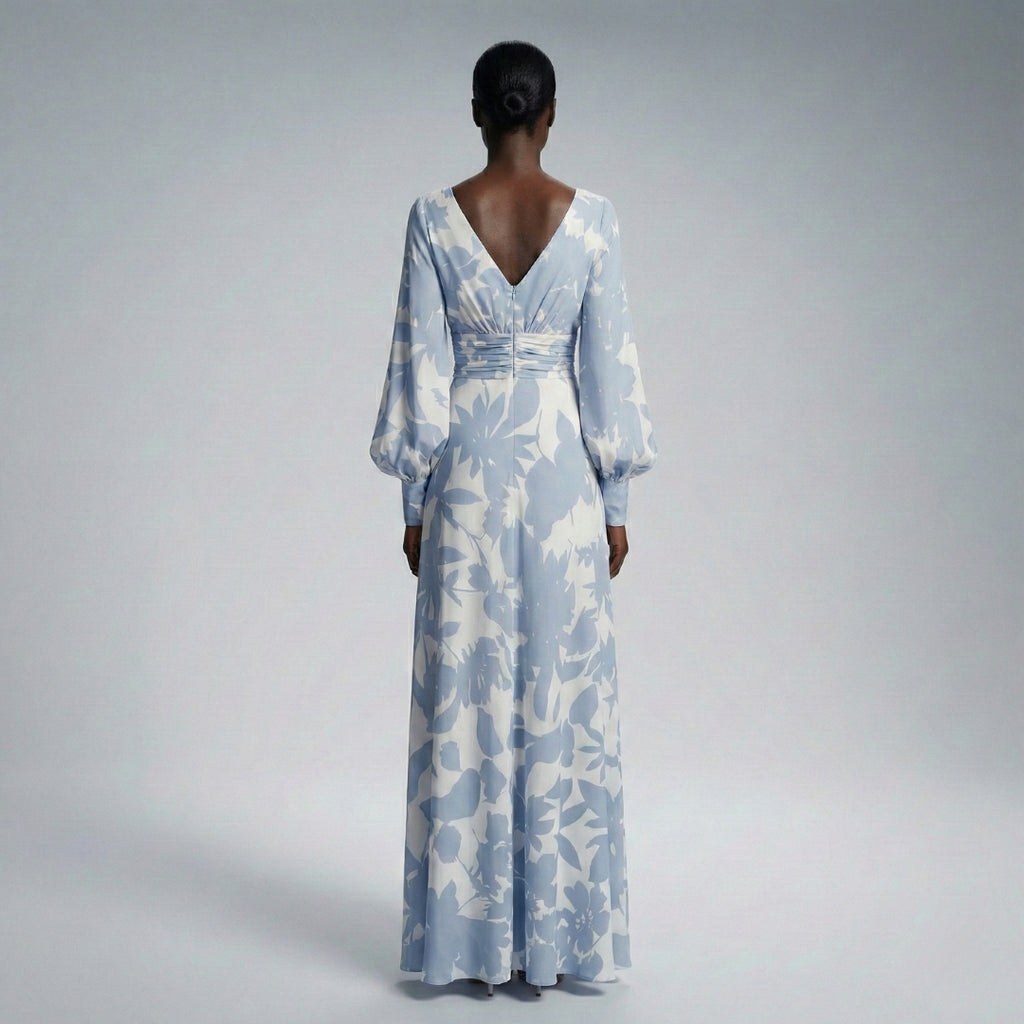 empire line long sleeve dress HM158 and flattering ruching Women's V-Neck Empire Waist Maxi