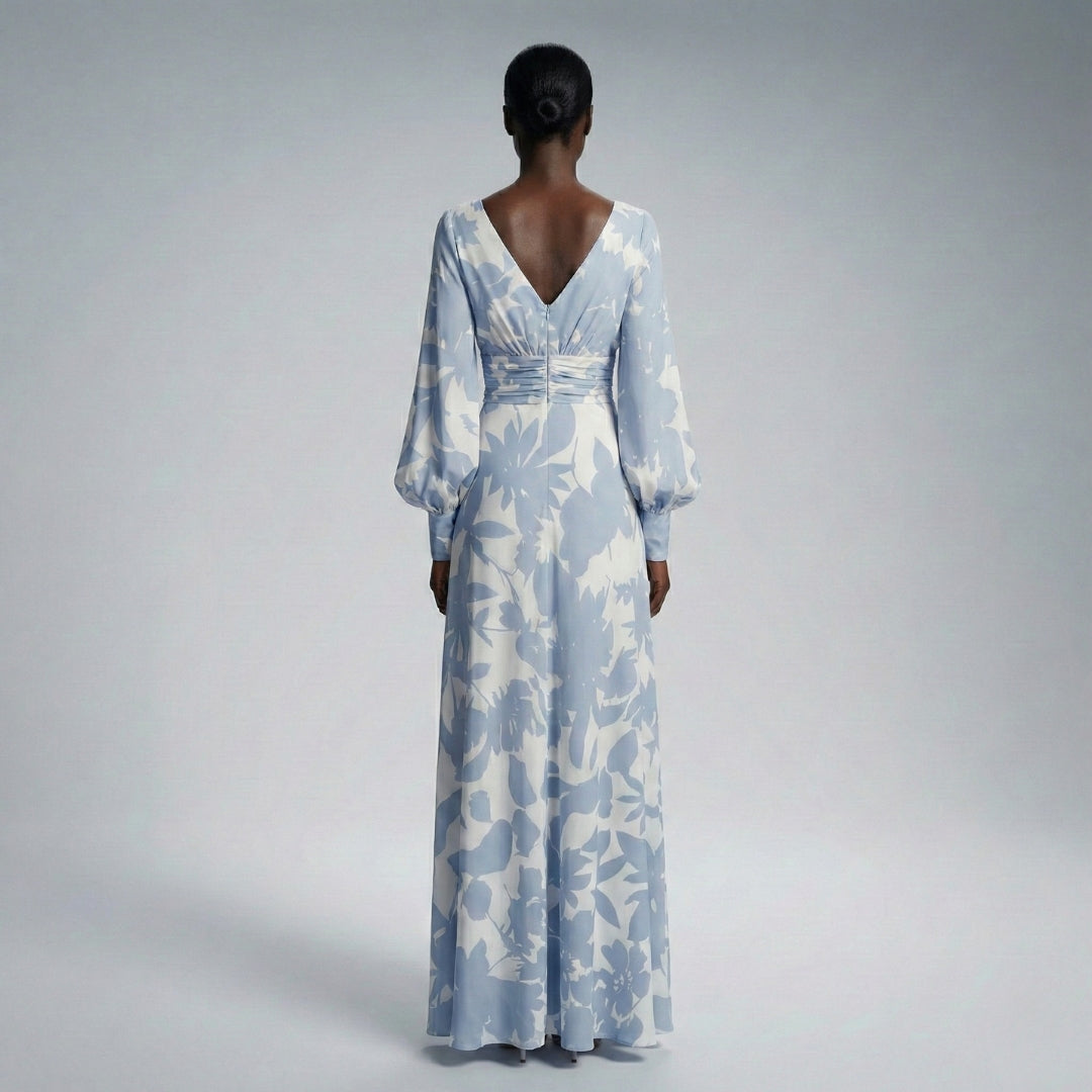 empire waist maxi dress with sleeves Women's V-Neck Empire Waist Maxi Dress Long Sleeve Polyester – Nivalho Studio