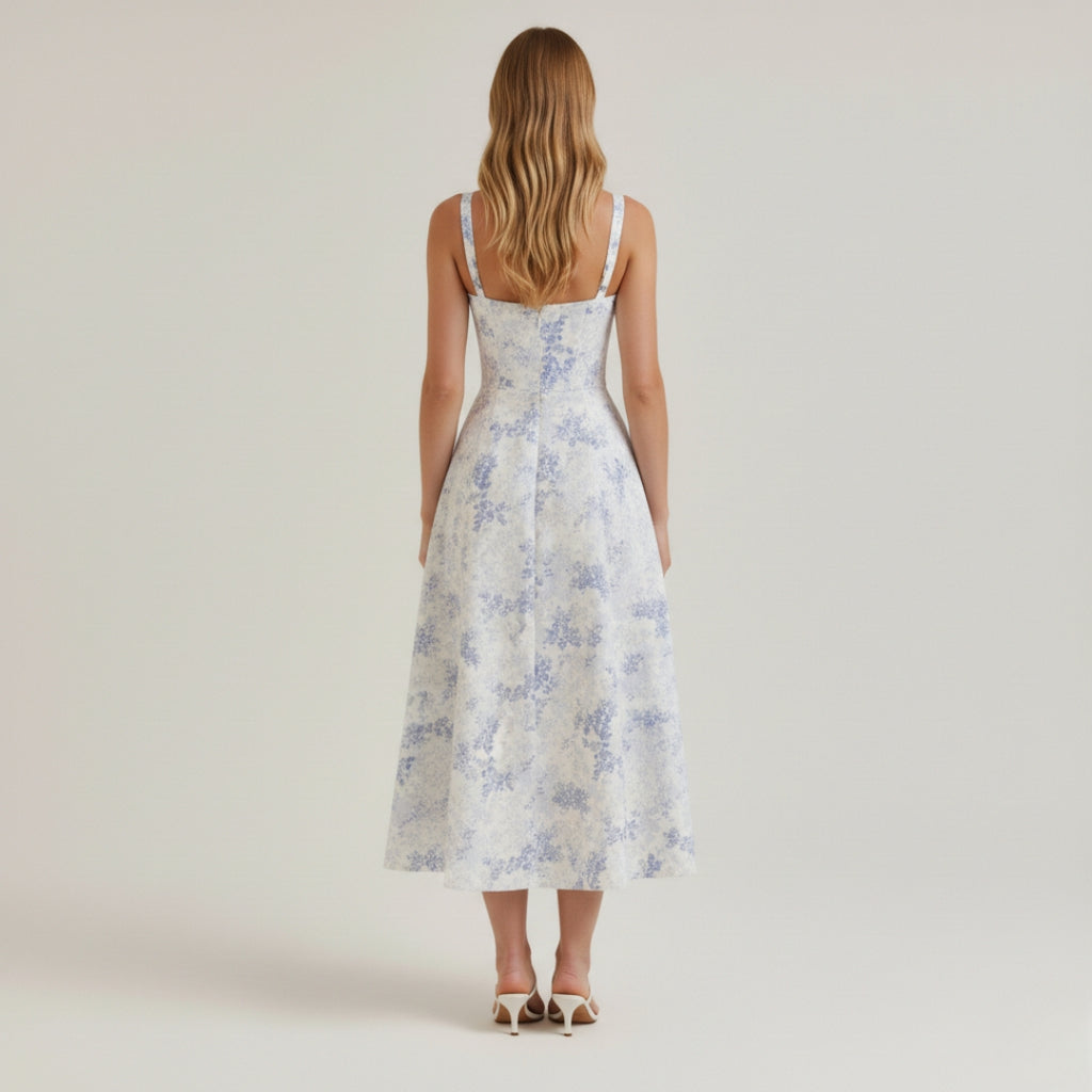 LUNA Floral Sweetheart Midi Dress