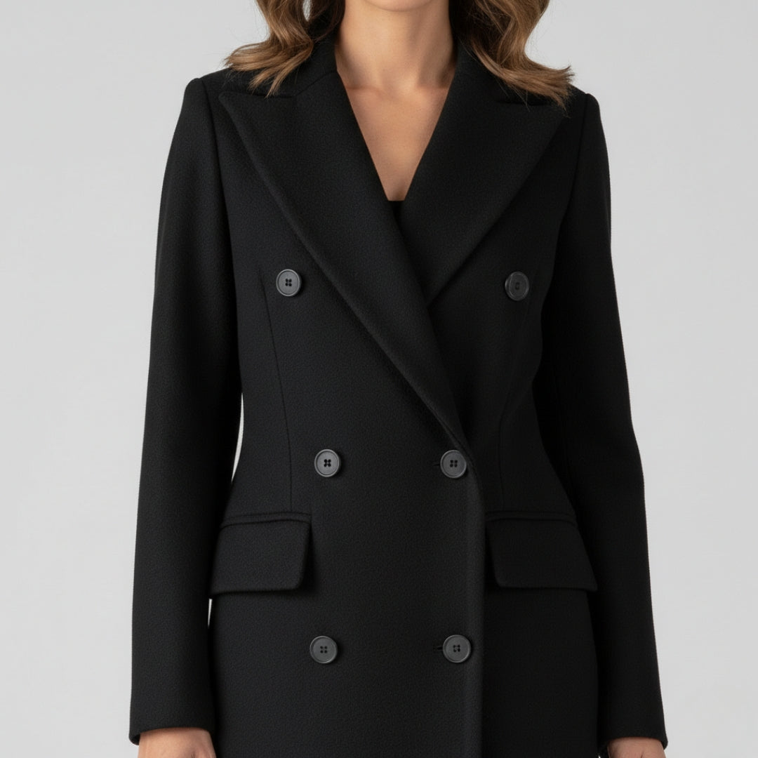 MARTINA Long Double Breasted Wool Blend Coat