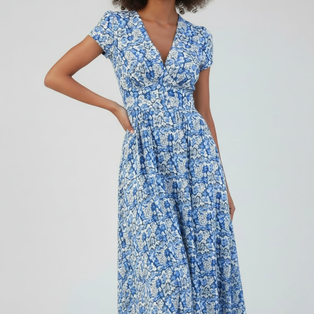 CLARA V-Neck Printed Midi Dress