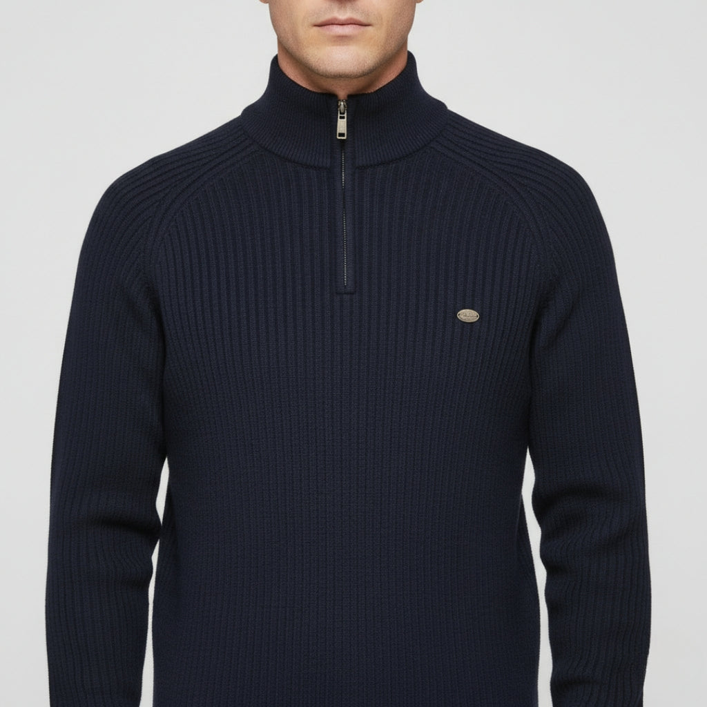 THEO Stand Collar Half-Zip Knit Sweater
