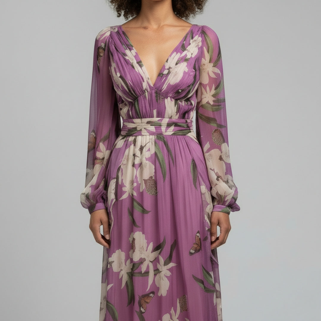RACHEL V-Neck Printed Maxi Dress