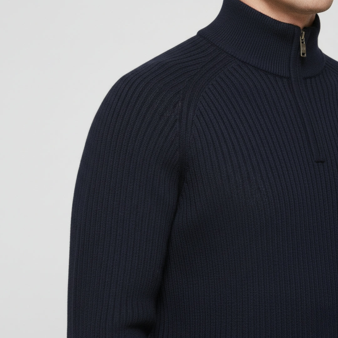 THEO Stand Collar Half-Zip Knit Sweater