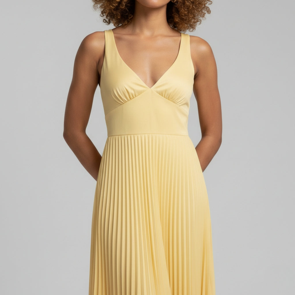 EMMA V-Neck Pleated Midi Dress