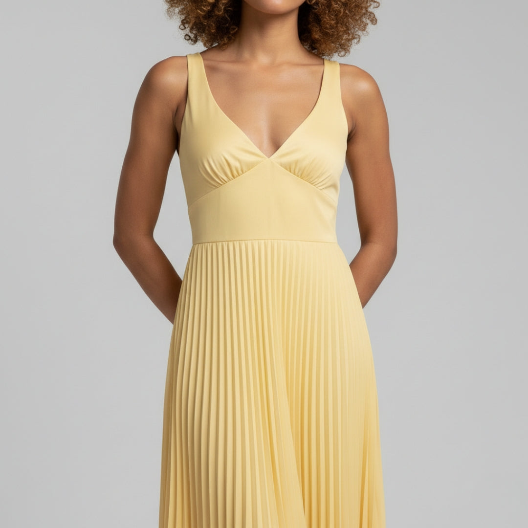 EMMA V-Neck Pleated Midi Dress