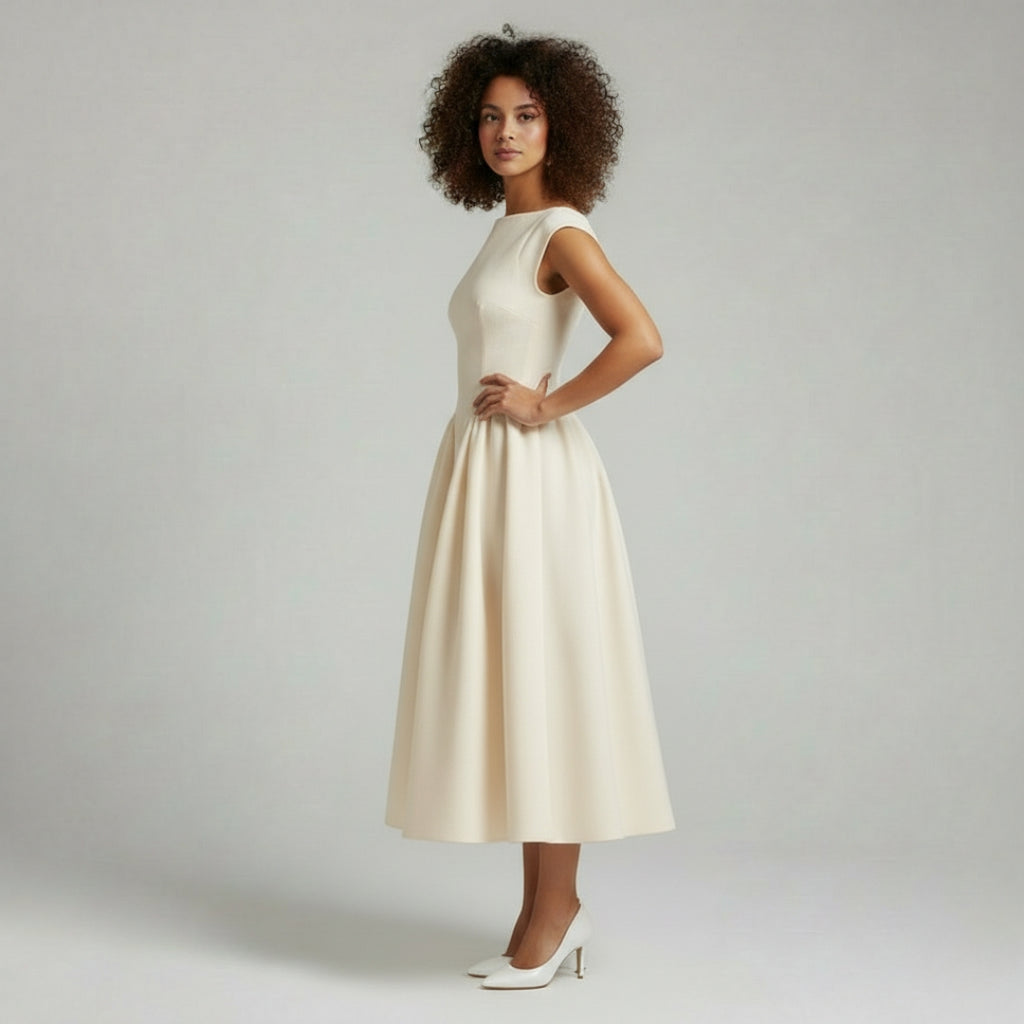 CAMILLE Round Neck Backless Midi Dress