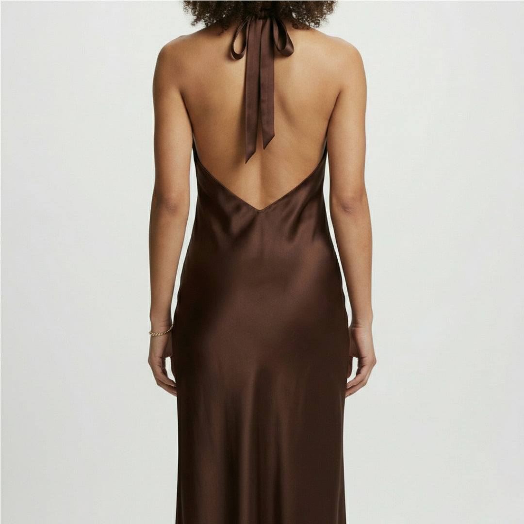 CHARLOTTE Backless Satin Maxi