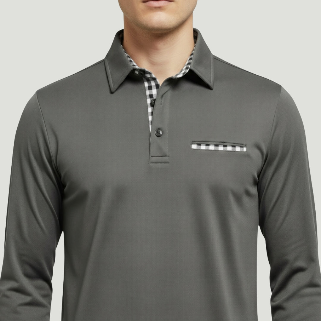RAYMOND Long Sleeve Color Block Polo Shirt
