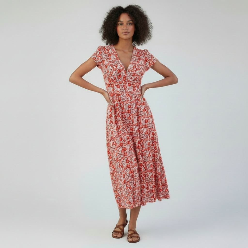 CLARA V-Neck Printed Midi Dress