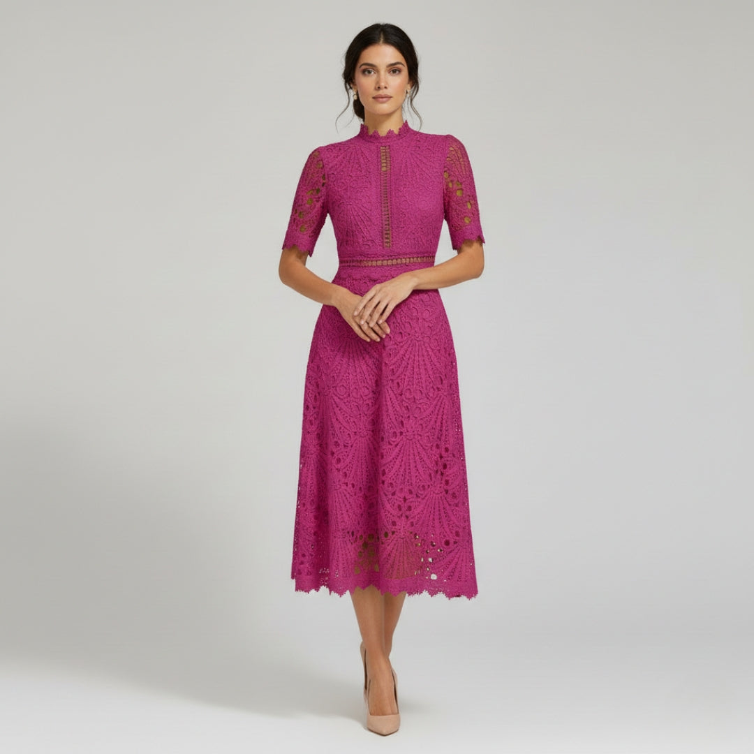 CHLOE Printed Puff Sleeve Midi Dress