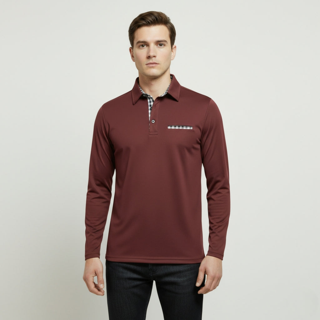 RAYMOND Long Sleeve Color Block Polo Shirt