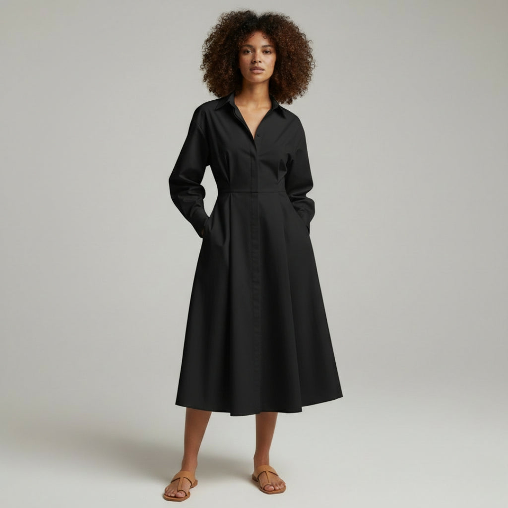 MATHILDA Striped Button Shirt Dress