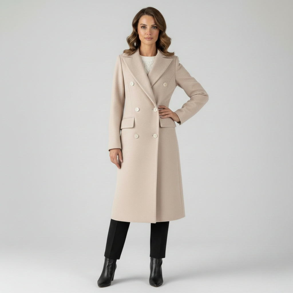 MARTINA Long Double Breasted Wool Blend Coat