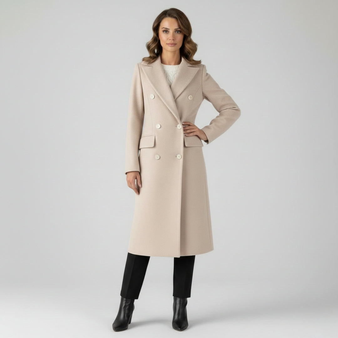 MARTINA Long Double Breasted Wool Blend Coat