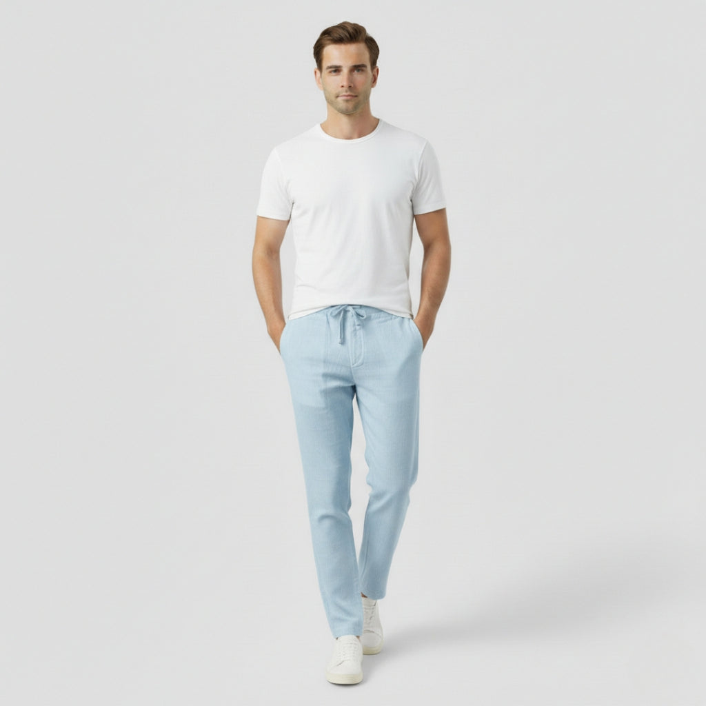 LUCAS Elastic Waist Cotton Linen Trousers