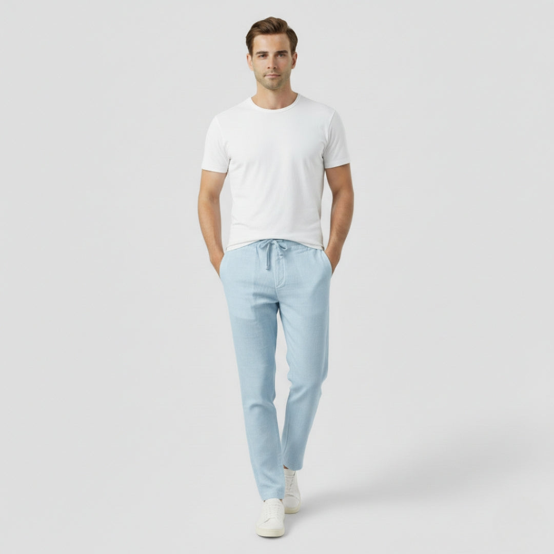 LUCAS Elastic Waist Cotton Linen Trousers