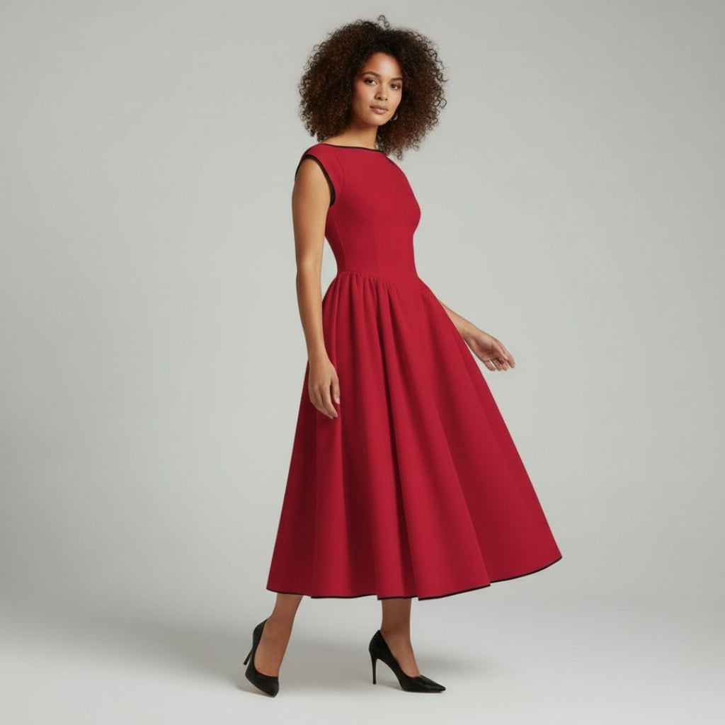 CAMILLE Round Neck Backless Midi Dress