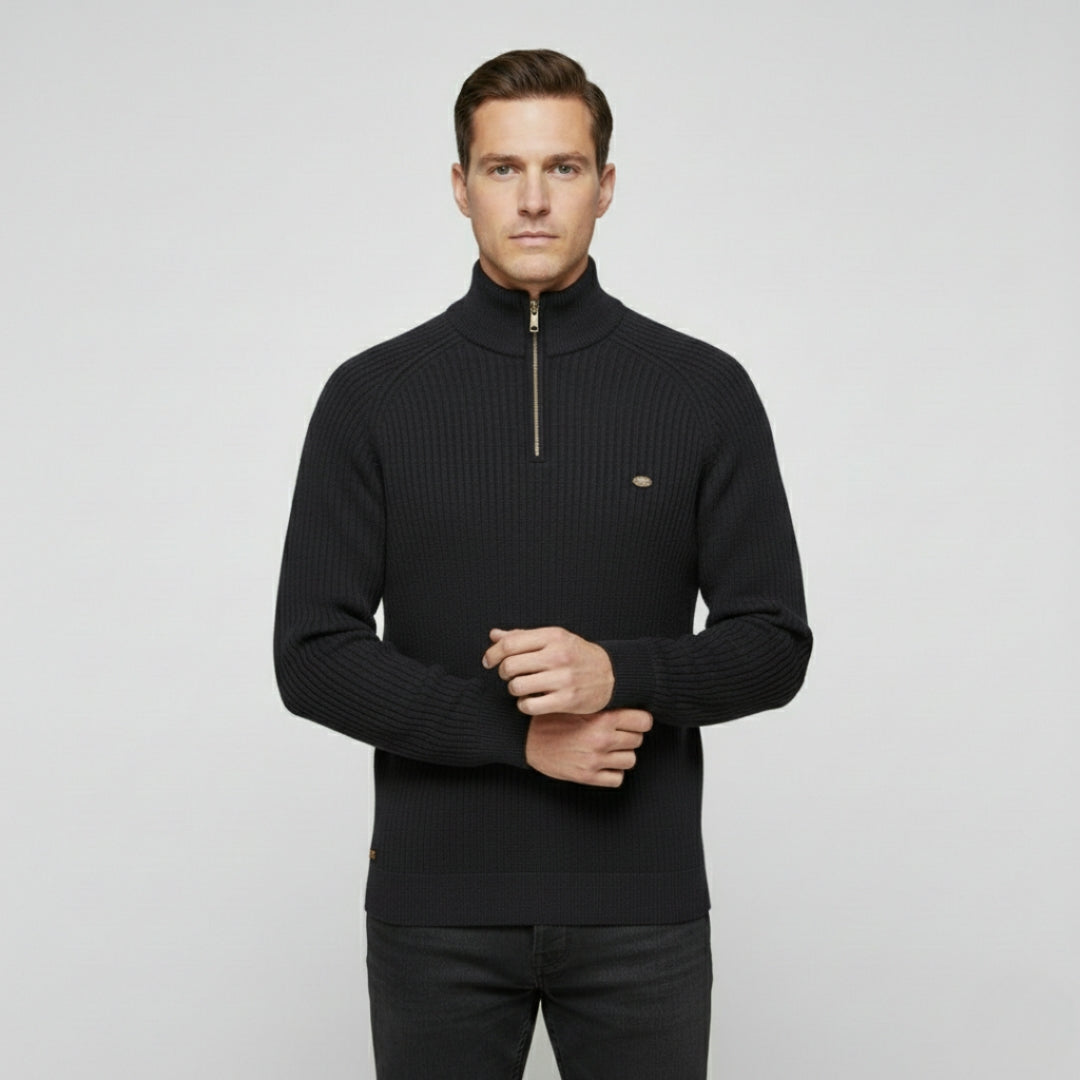 THEO Stand Collar Half-Zip Knit Sweater