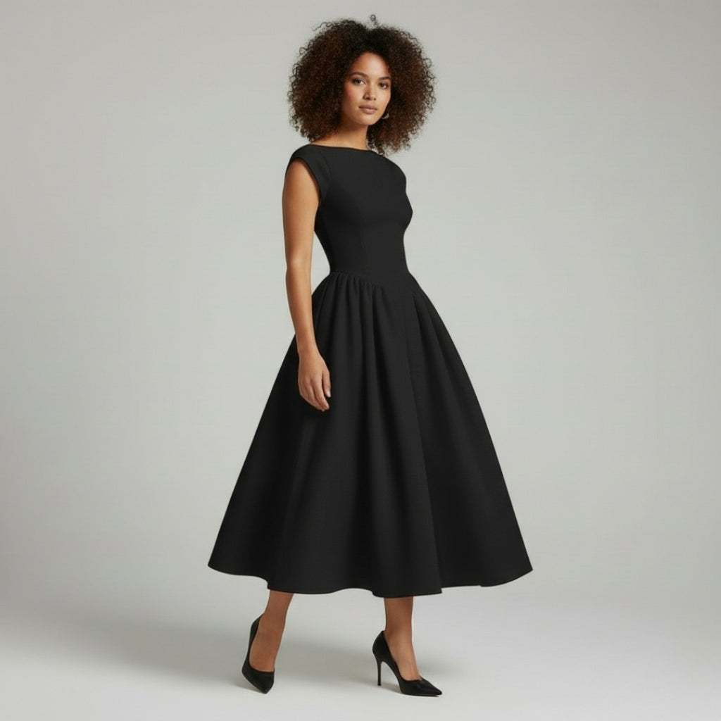 CAMILLE Round Neck Backless Midi Dress