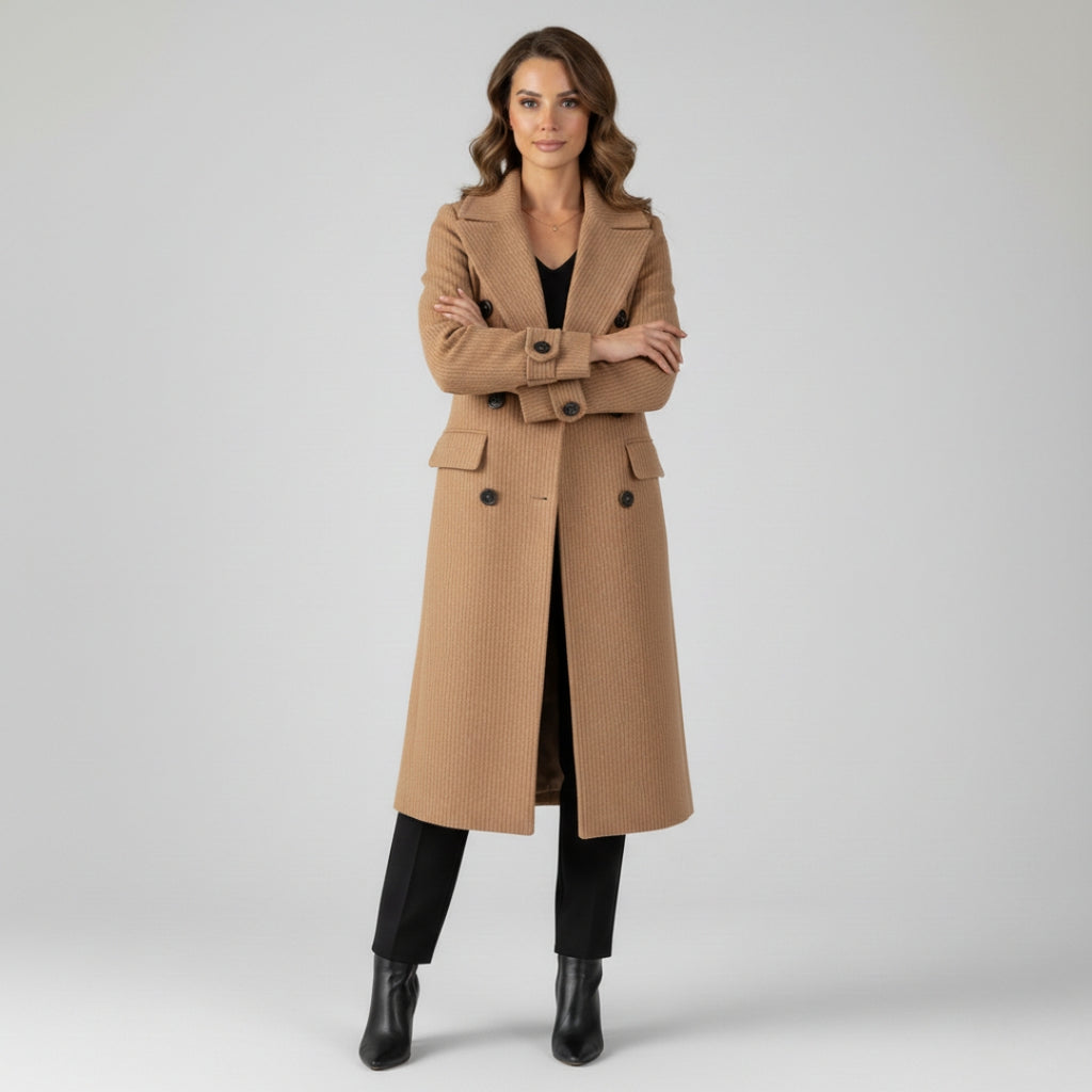 MARTINA Long Double Breasted Wool Blend Coat