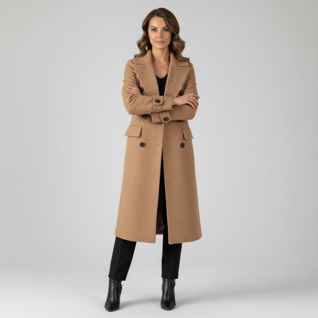 MARTINA Long Double Breasted Wool Blend Coat