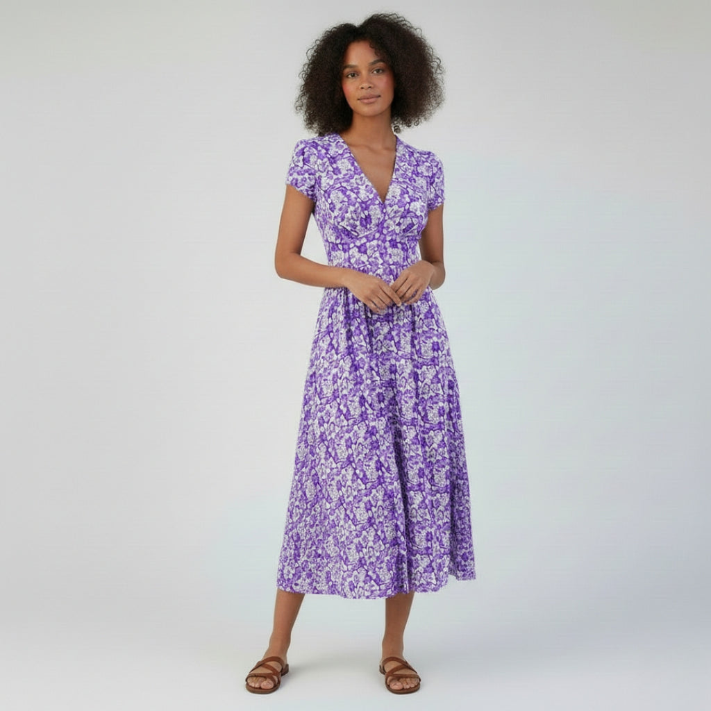 CLARA V-Neck Printed Midi Dress