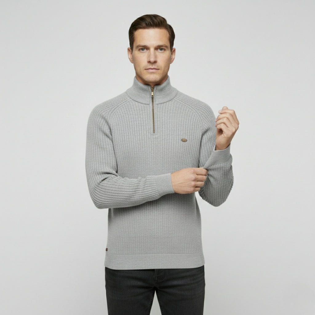 THEO Stand Collar Half-Zip Knit Sweater
