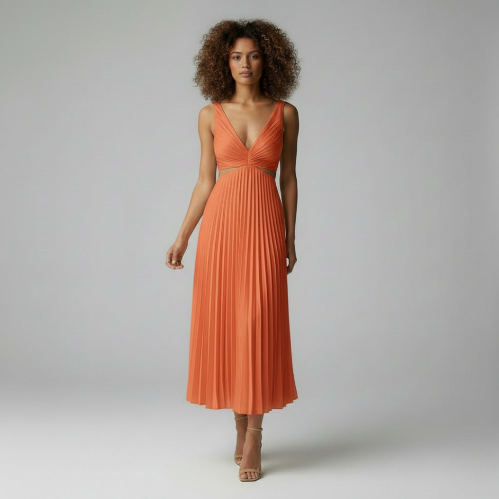 SOPHIE V-Neck Pleated Midi Dress