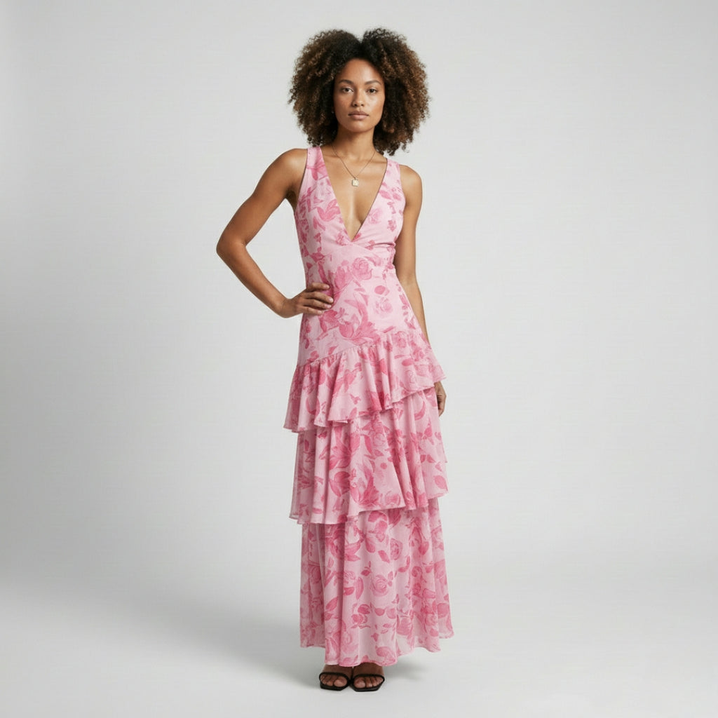 EILEEN V-Neck Plissé Maxi